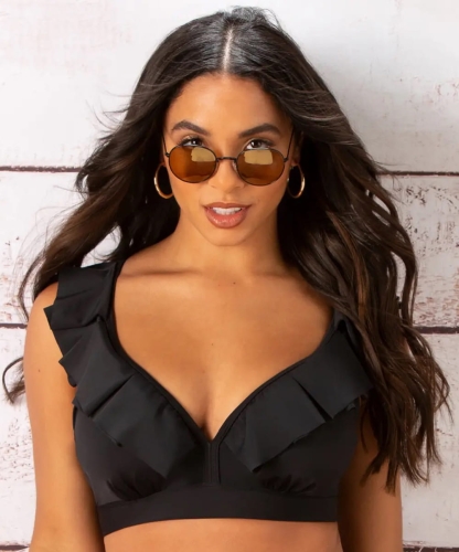 Kostium kąpielowy Pour Moi Space frill top czarny