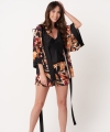 Kimono Endorfinella Darling Czarna monstera satynowe